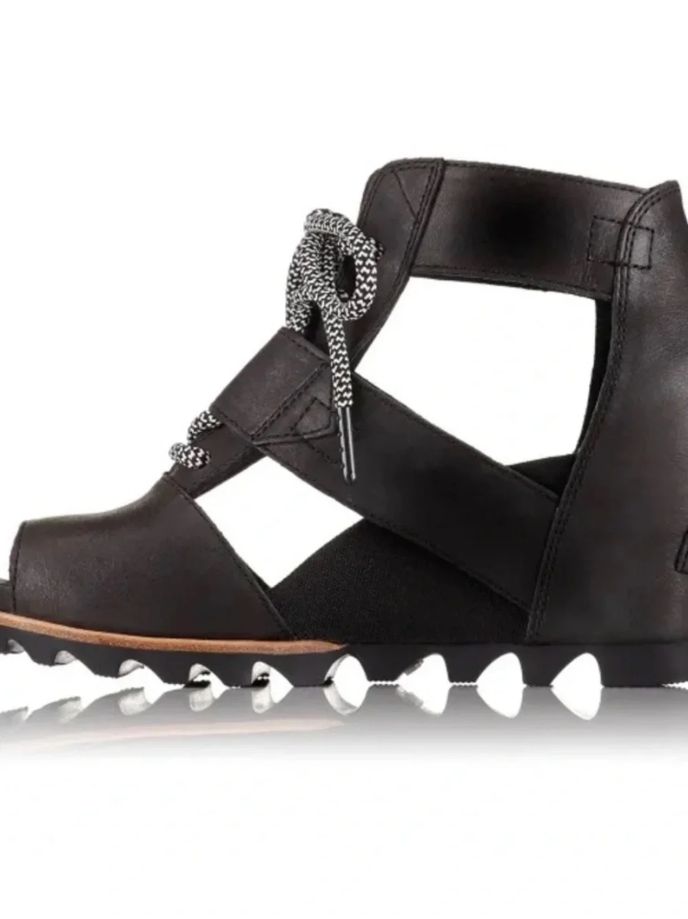 Sorel Women's Leather Joanie Lace Sandal Sz 9 In Black / Sea Salt